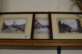 SET OF THREE WOODEN FRAMED OLD PHOTOGRAPHS OF THE BELL CORNER SAXMUNDHAM AND OTHERS