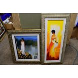TWO PRINTS OF LADIES, BOTH IN WOODEN FRAMES