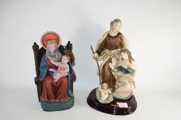 RESIN MODEL OF THE NATIVITY SCENE ON AN OVAL WOODEN BASE, TOGETHER WITH A FURTHER MODEL OF MARY