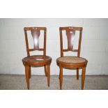 PAIR OF EARLY 20TH CENTURY CANE SEATED CHAIRS WITH INLAID AND APPLIED METAL DECORATION, HEIGHT