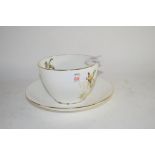 LARGE QUEENSBURY STAFFORDSHIRE BREAKFAST CUP AND SAUCER DECORATED WITH DUCKS IN FLIGHT