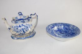 BOWL BY SPODE IN THE ITALIAN PATTERN, TOGETHER WITH A MIDDLEPORT POTTERY TEA POT, COVER AND STAND