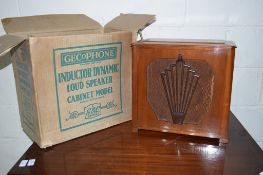 GECOPHONE VINTAGE CABINET LOUDSPEAKER IN ART DECO STYLE ORIGINAL BOX, WIDTH APPROX 41CM