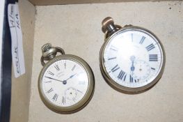 BOX CONTAINING TWO POCKET WATCHES, ONE A RAILWAY REGULATOR, SWISS MADE