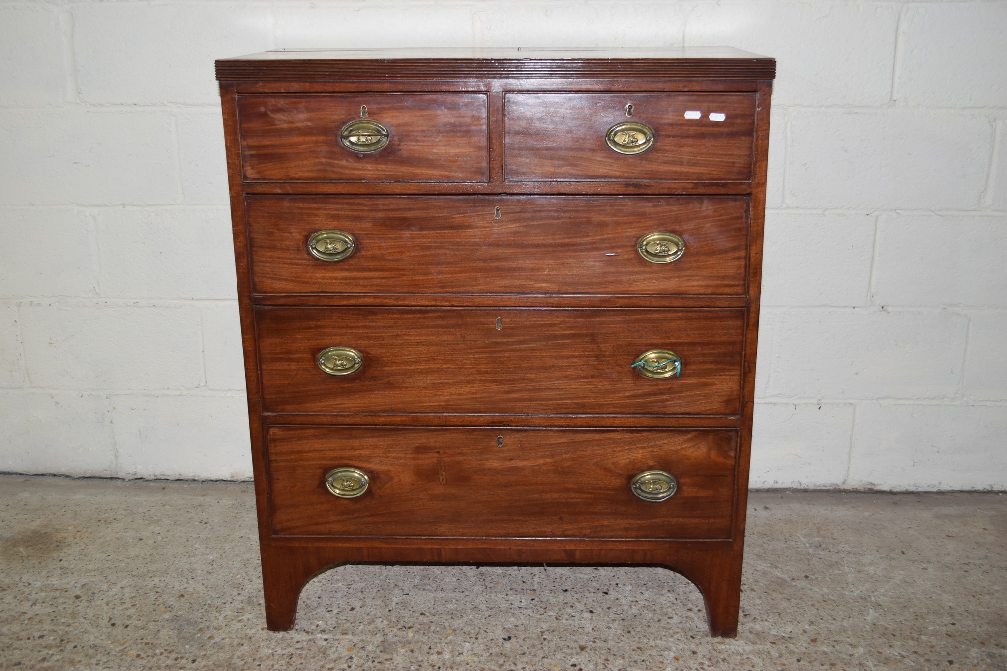 19TH CENTURY CHEST OF TWO SHORT OVER THREE LONG DRAWERS, WIDTH APPROX 92CM