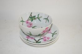 SMALL CHINESE PORCELAIN BOWL WITH TWO SAUCERS