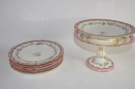 PART COPELAND LATE 19TH CENTURY TEA SET COMPRISING 5 PLATES, SMALL SERVING PLATE AND A TAZZA