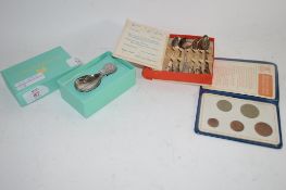 CADDY SPOON IN FORTNUM & MASON BOX AND A SET OF ORIGINAL ISSUE UK DECIMAL COINAGE AND FURTHER SET OF