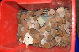 PLASTIC BOX CONTAINING COINAGE, MAINLY OLD PENNIES