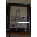 PRINT OF ROMAN RUINS IN WOODEN FRAME