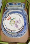 TRAY CONTAINING CERAMIC WARES INCLUDING SOME MINTON PLATES, ROYAL DOULTON DICKENSWARE PLATE, LARGE