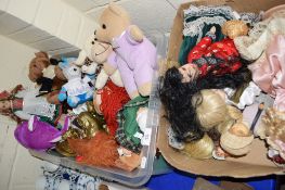 TWO BOXES OF SOFT TOYS AND TEDDIES