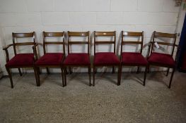 SET OF SIX REGENCY STYLE UPHOLSTERED DINING CHAIRS (4 CHAIRS + 2 CARVERS)