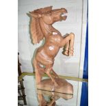 IMPRESSIVE WOODEN MODEL OF A PRANCING HORSE, HEIGHT APPROX 81CM