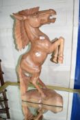 IMPRESSIVE WOODEN MODEL OF A PRANCING HORSE, HEIGHT APPROX 81CM