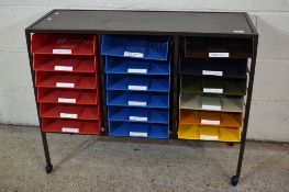 SMALL OFFICE DRAWER FILING UNIT WITH PLASTIC DRAWERS, LENGTH APPROX 92CM