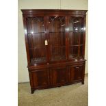 GOOD QUALITY REPRODUCTION WALL UNIT WITH ASTRAGAL GLAZED TRIPLE DISPLAY CABINET ABOVE THREE DOOR