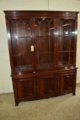 GOOD QUALITY REPRODUCTION WALL UNIT WITH ASTRAGAL GLAZED TRIPLE DISPLAY CABINET ABOVE THREE DOOR
