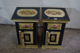 PAIR OF PAINTED DECORATIVE BEDSIDE CABINETS, EACH APPROX 40CM WIDTH
