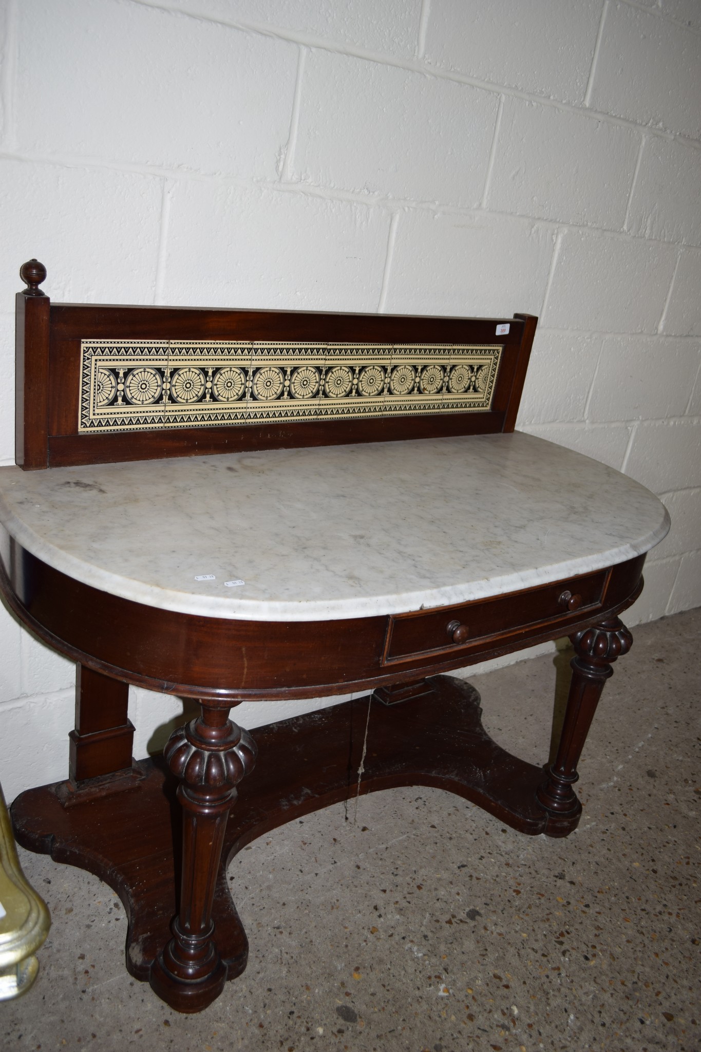 19TH CENTURY TILE BACK MARBLE TOP WASH STAND WITH ORNATELY CARVED LEGS, WIDTH APPROX 123CM MAX - Image 2 of 2