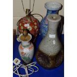 TABLE LAMPS AND A CHINESE BLUE GROUND VASE
