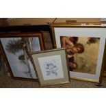 PRINTS IN GILT FRAMES AND AN OIL ON CANVAS OF A LANDSCAPE SCENE