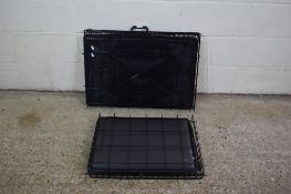 TWO FOLDING DOG CAGES, THE LARGER LENGTH APPROX 75CM, SMALLER LENGTH APPROX 59CM