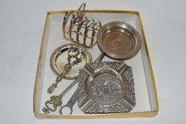 TRAY CONTAINING PLATED WARES INCLUDING TOAST RACK AND COASTERS AND CIGARETTE TRAY