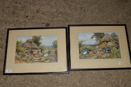 TWO PRINTS OF GARDEN SCENES IN BLACK WOODEN FRAMES