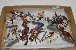 SMALL BOX CONTAINING METAL TOYS, MAINLY MILITARY CAVALRY MODELS, HUSSARS ETC