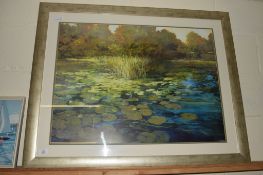 LARGE PRINT OF WATERLILIES AND GARDEN SCENE