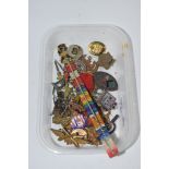 SMALL PLASTIC TRAY CONTAINING ENAMEL BADGES