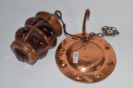 BOX CONTAINING A HANGING LAMP WITH A COPPER MOUNT