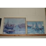 PRINT OF A HARBOUR SCENE, PLUS A PRINT OF YACHTS