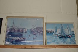 PRINT OF A HARBOUR SCENE, PLUS A PRINT OF YACHTS