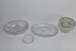 TRAY CONTAINING CUT GLASS WARES INCLUDING SERVING DISHES AND POSY VASE