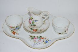 PORCELAIN TEA FOR TWO SET WITH SHAPED TRAY, TWO CUPS AND SAUCERS AND MILK JUG