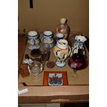 TRAY CONTAINING CERAMIC ITEMS, SATSUMA WARES, VASE, ETC