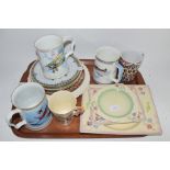 TRAY CONTAINING CERAMIC ITEMS INCLUDING COMMEMORATIVE RED ARROWS TANKARD, THREE SMALL CLARICE