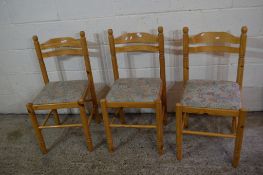 SET OF THREE UPHOLSTERED KITCHEN CHAIRS, EACH HEIGHT APPROX 88CM