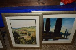 PRINT OF A VILLAGE SCENE TOGETHER WITH A PRINT OF A LAKE AND TREES