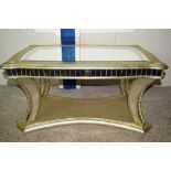 MODERN GILT FINISH MIRROR TOPPED COFFEE TABLE, APPROX 102 X 65CM