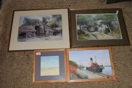 WATERCOLOURS AND PICTURES IN LIGHT OAK FRAMES