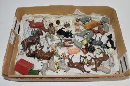 SMALL BOX CONTAINING METAL FARMYARD TOYS AND MODELS