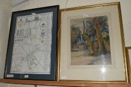 MAP OF AYLSHAM AND A WATERCOLOUR