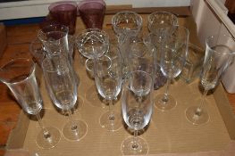 TRAY CONTAINING GLASS WARES, CHAMPAGNE FLUTES ETC