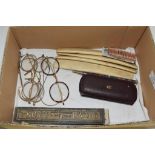 BOX CONTAINING BONE ITEMS, CUT THROAT RAZOR AND VINTAGE SPECTACLES