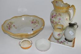 JUG AND BASIN SET TOGETHER WITH SMALLER JUGS AND DISHES