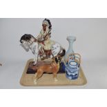 LARGE CERAMIC MODEL OF A NATIVE AMERICAN FROM THE ACADEMY COLLECTION, TOGETHER WITH POTTERY MODEL OF