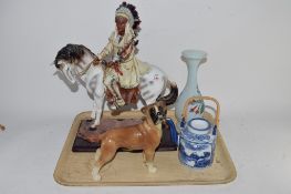 LARGE CERAMIC MODEL OF A NATIVE AMERICAN FROM THE ACADEMY COLLECTION, TOGETHER WITH POTTERY MODEL OF